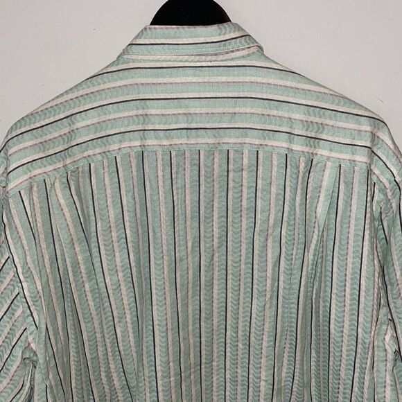 Mr‎ Sid John Rima Vintage Mens Button Down Shirt Long Sleeve Striped Linen Green - Picture 5 of 9
